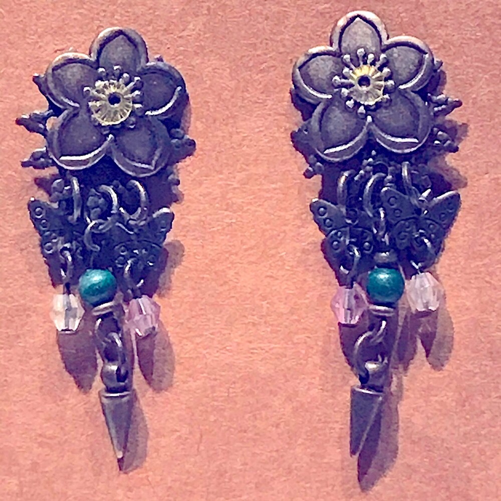 Dangle Pierced Earrings with Flowers, Butterflies, Beads